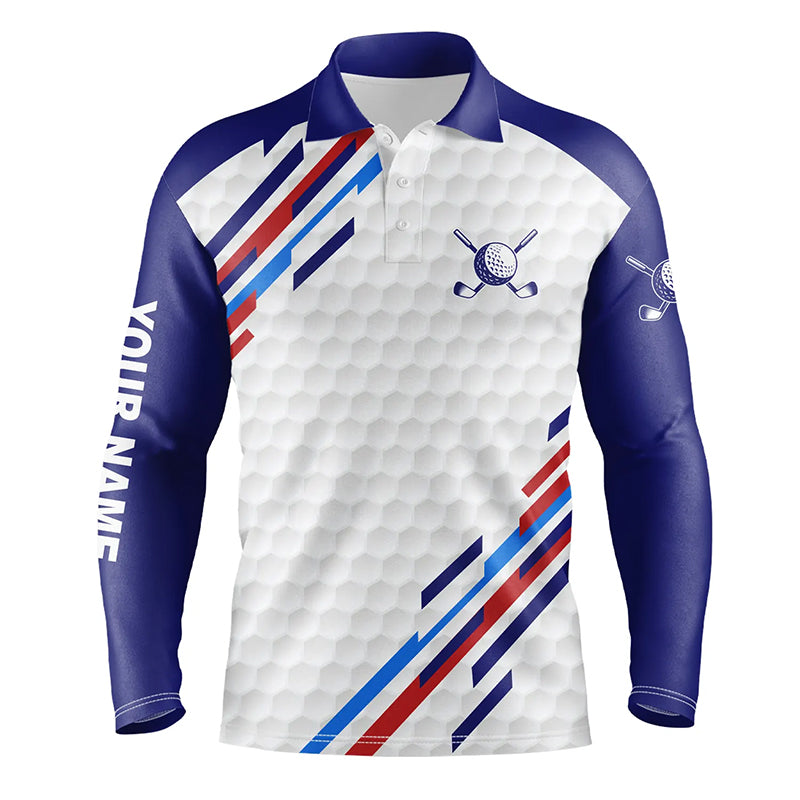 Personalized white golf polos shirts for mens, custom golf tops for mens | Blue NQS7119