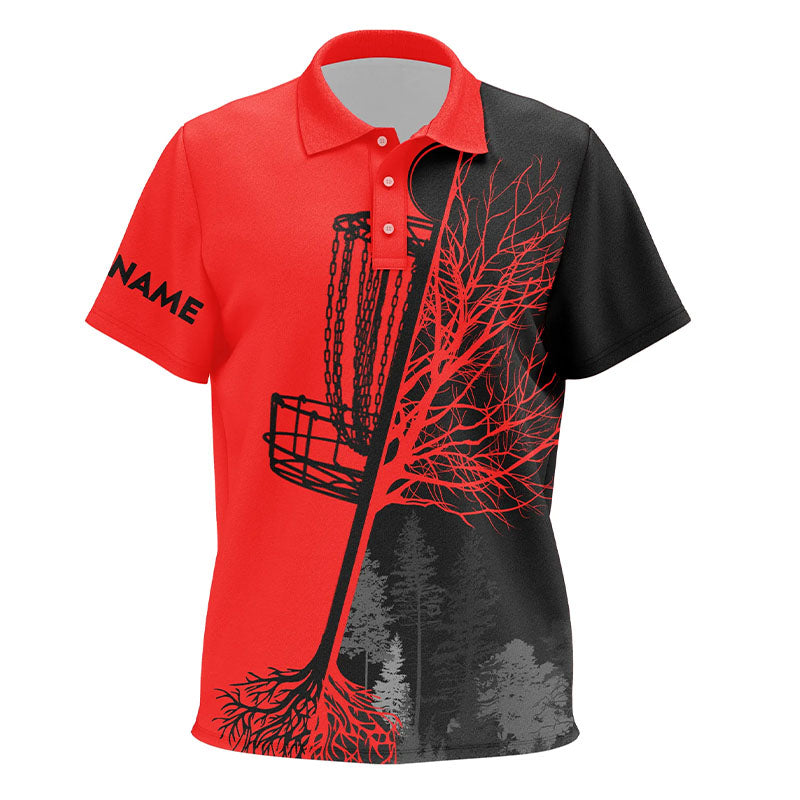 Kid disc golf polo shirts custom black and red disc golf basket, disc golf shirts NQS6985