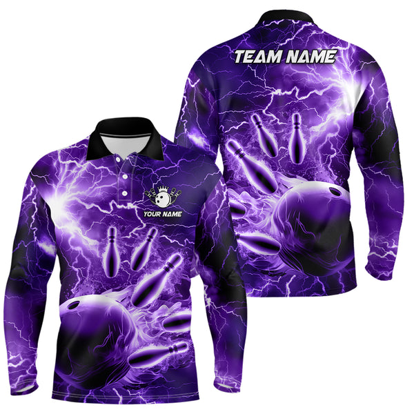 Mens polo bowling shirts Custom purple lightning thunder Bowling Team Jersey, gift for team Bowlers NQS6581