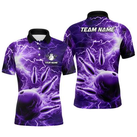 Mens polo bowling shirts Custom purple lightning thunder Bowling Team Jersey, gift for team Bowlers NQS6581