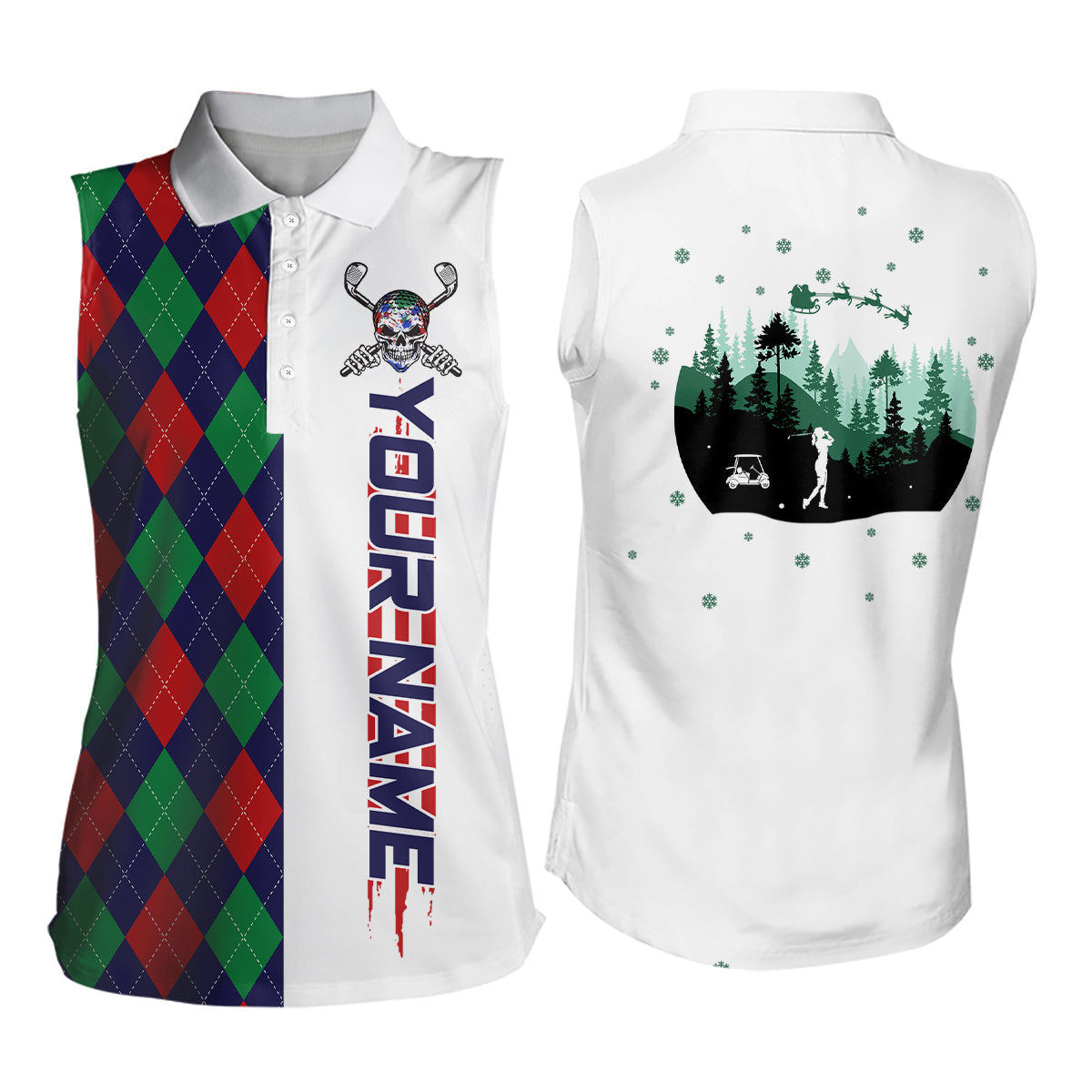 Christmas argyle pattern womens sleeveless golf polos custom Christmas apparel gift for golf lovers NQS6615
