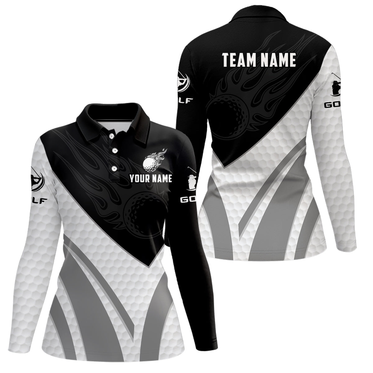 Black and white Womens golf polo shirt custom golf ball fire ladies golf tops NQS7063