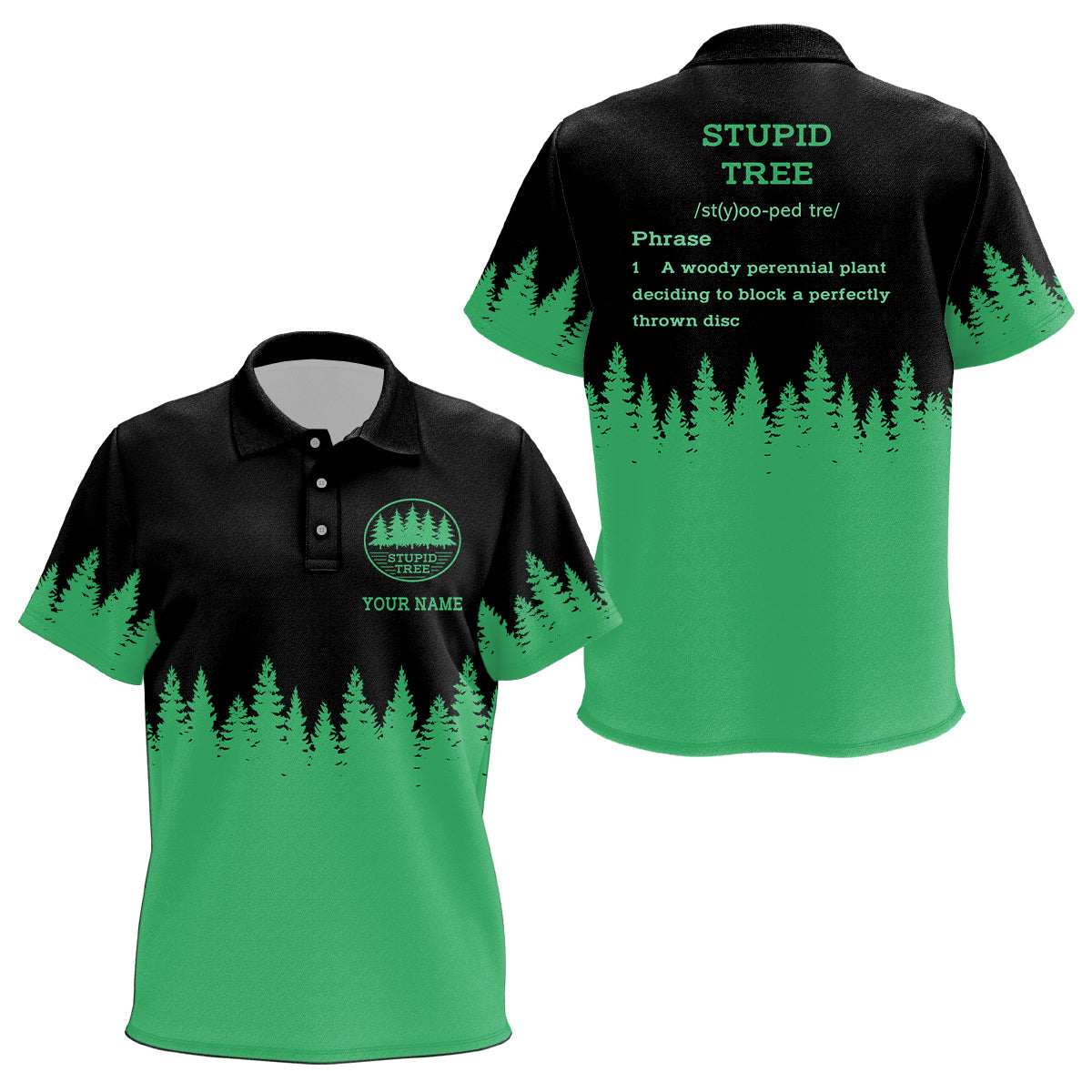 Stupid Tree Funny Definition Kid disc golf polo shirts custom Black Green Forest disc golf clothing NQS6927