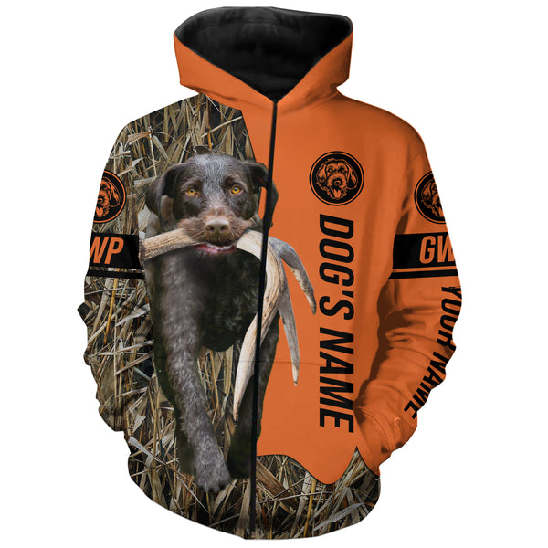 German Wirehaired Pointers GWP Hunting Dog Customized Name Zip Up Hoodie Shirt for Hunters FSD4082