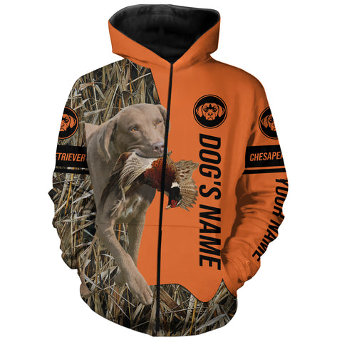 Chesapeake Bay Retriever Hunting Dog Customized Name Zip Up Hoodie Shirt FSD4083