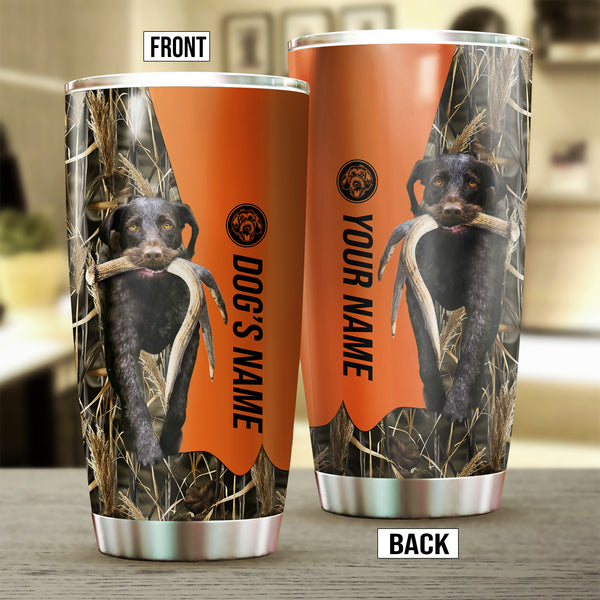 German Wirehaired Pointers Birds & Deer shed Hunting Dog Custom name Stainless Steel Tumbler Cup FSD4294