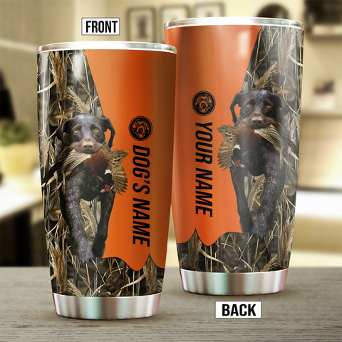 German Wirehaired Pointers Birds & Deer shed Hunting Dog Custom name Stainless Steel Tumbler Cup FSD4294
