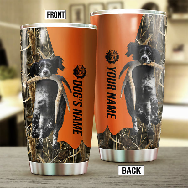 Black and white English Setter Birds & Deer shed Hunting Dog Custom name Stainless Steel Tumbler Cup FSD4330