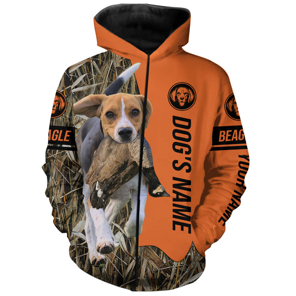 Beagle Hunting Dog Customized Name Zip Up Hoodie Shirt, Personalized Hunting Shirts FSD4141