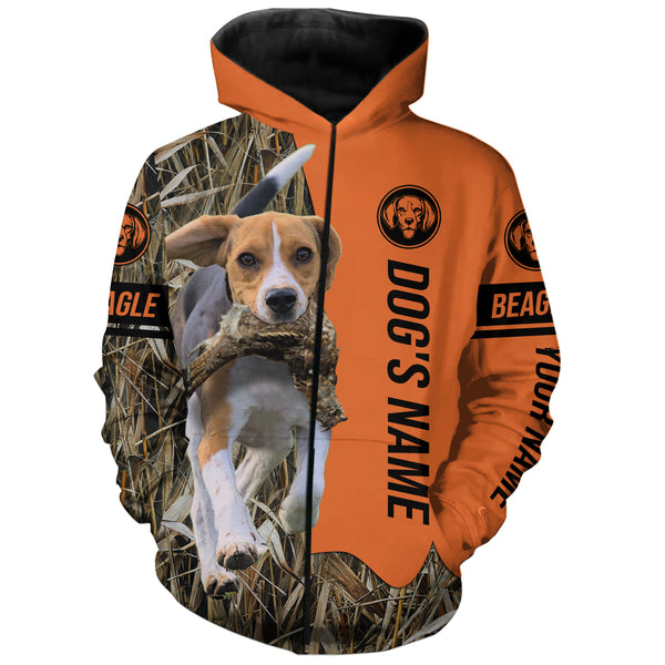 Beagle Hunting Dog Customized Name Zip Up Hoodie Shirt, Personalized Hunting Shirts FSD4141