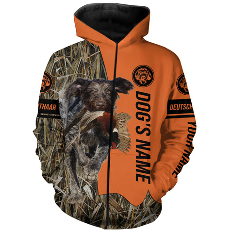 Deutsch Drahthaar Hunting Dog Customized Name Zip Up Hoodie Shirt FSD4191