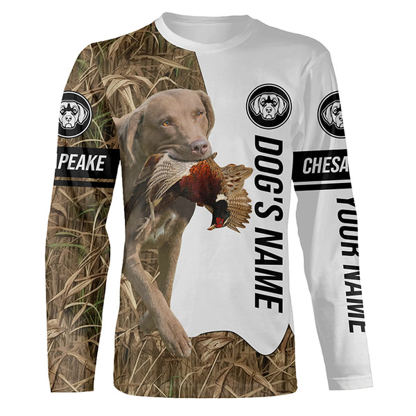 Pheasant Hunting with Chesapeake Bay Retriever Dog Custom Name Camo Full Printing Shirts, Bird hunting dog FSD2800
