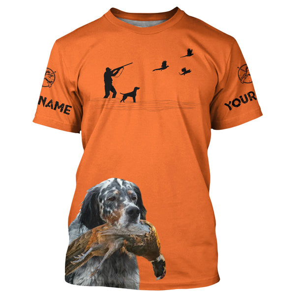 Llewellin Setter Dog Pheasant Hunting Custom name Orange Shirts for Upland hunters FSD4021