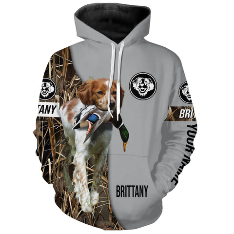 Brittany Duck Hunting with Dog Custom Name Waterfowl Camo Shirts for Duck Hunter FSD4489