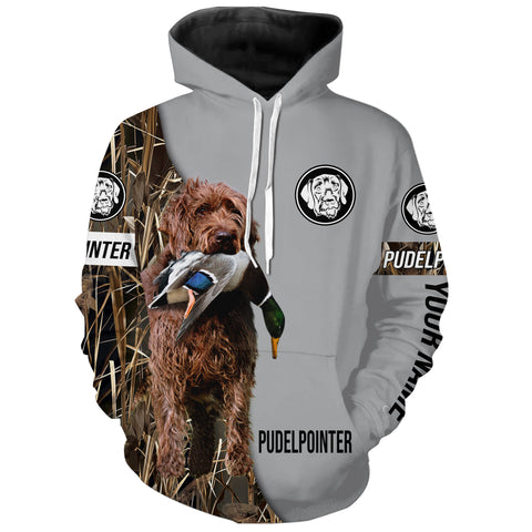 Pudelpointer Duck Hunting with Dog Custom Name Waterfowl Camo Shirts for Duck Hunter FSD4491