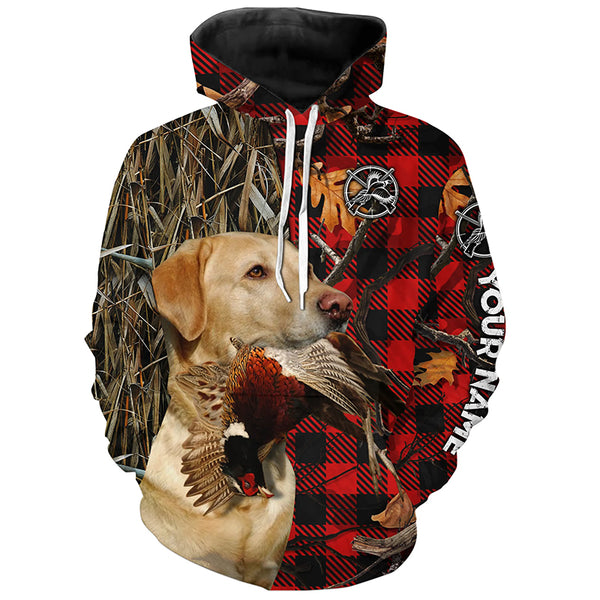 Yellow Labrador Retriever Hunting Dog Red Plaid Fall Camo Custom Name all over printing Shirts FSD4227