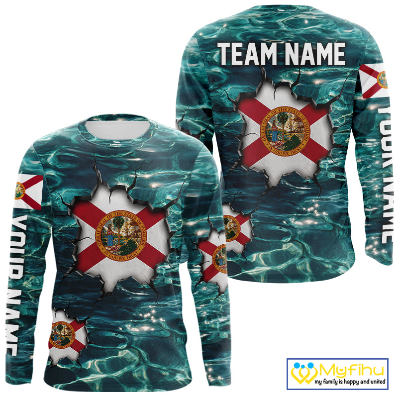 Florida Flag Fish Water Camo Custom Long Sleeve Fishing Shirts, Performance Fishing Shirts For Men NHT847