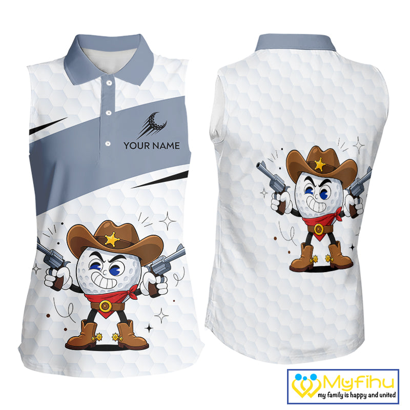 Funny Sleeveless Women Golf Polo Shirts Custom Cowboy Golf Ball Golf Outfits, Best Golf Gifts NHT860