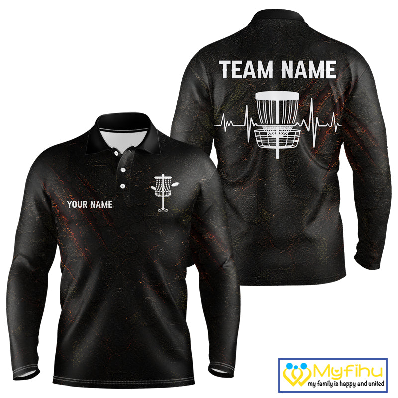 Black Flame Disc Golf Mens Polo Shirts Custom Name Disc Golf Polo Shirts Black Athletic Style NHT834