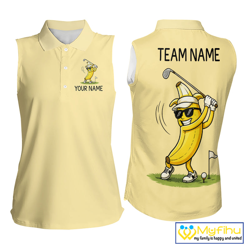 Funny Banana Womens Sleeveless Golf Polo Shirt, Custom Golf Polo For Women, Golf Apparel Gift For Golf Lovers NHT905