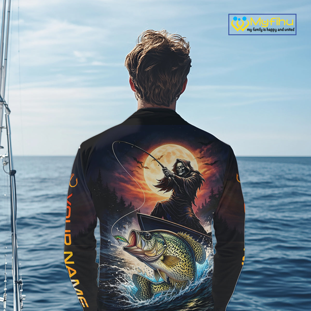 Personalized Fish Reaper Fishing Shirts Jerseys, Fish Reaper Sunset Crappie Fishing Shirts Long Sleeve NHT831