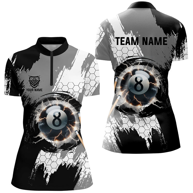 Personalized Black Grey Lightning 8 Ball Billiards 3D Shirts For Women 8 Ball Pool Team Jerseys VHM1175