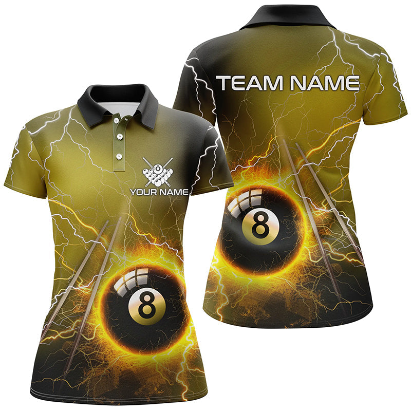 Personalized Thunder Lighting Yellow 8 Ball Billiard Polo Shirts For Men Custom 8 Ball Pool Jerseys VHM1172