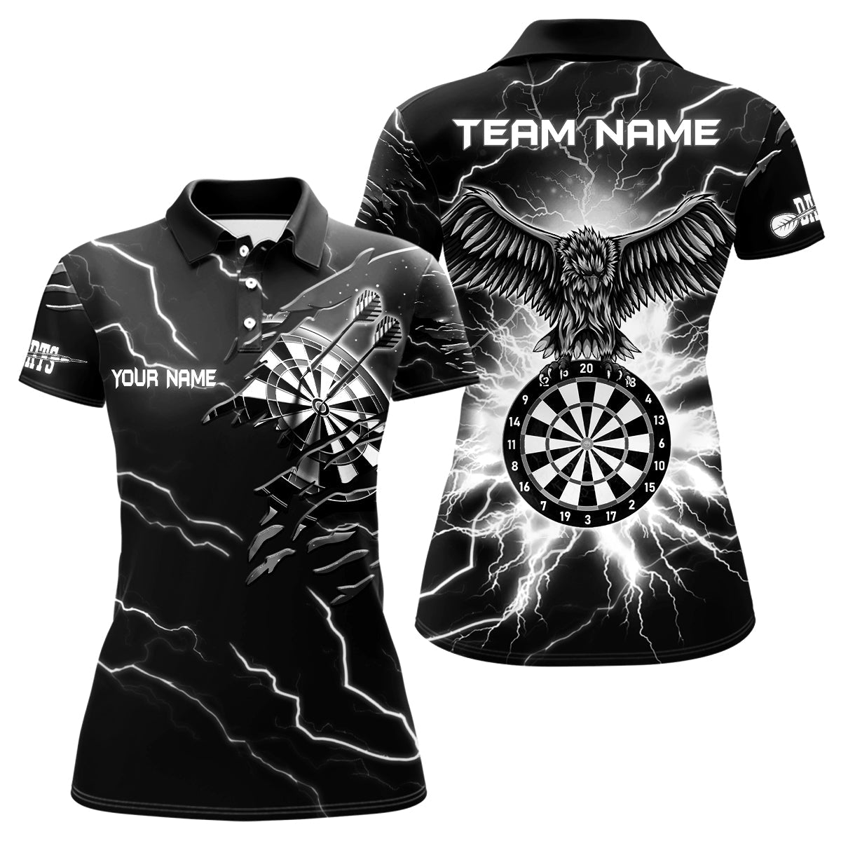 Personalized Thunder Black White Eagle Dart Polo Shirts Custom Dart Shirts For Women Dart Team Shirts VHM1144
