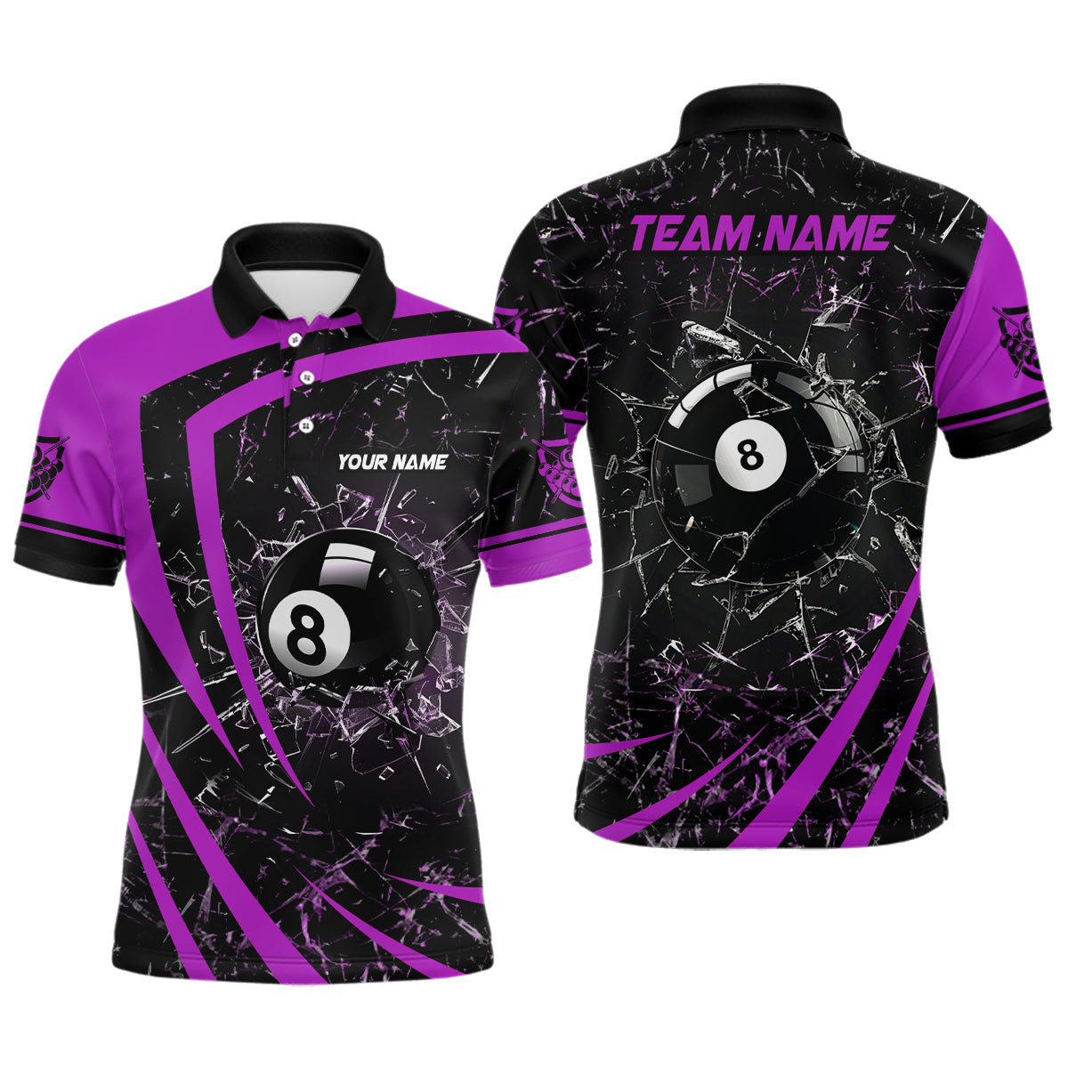 Personalized Purple Glass Break 8 Ball Billiard 3D Polo Shirts For Men, Custom 8 Ball Pool Jerseys VHM1156