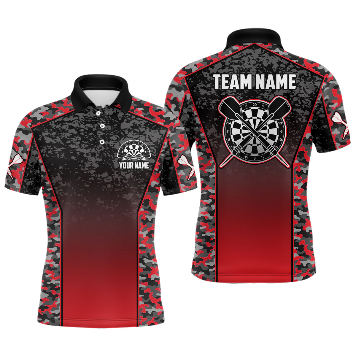 Personalized Camo Red Dart Polo Shirts For Men Custom Dart Jerseys Mens Dart Team Shirts VHM1134