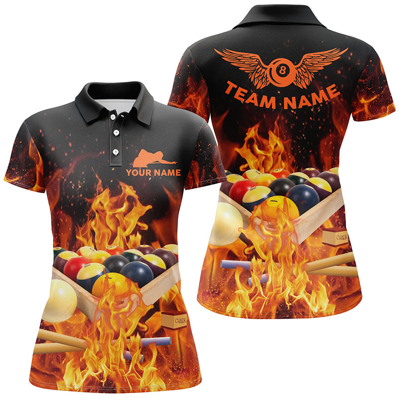 Personalized Billiard Balls In Fire Polo Shirts For Women Custom 3D Printed 8 Ball Pool League Shirts TDM0578