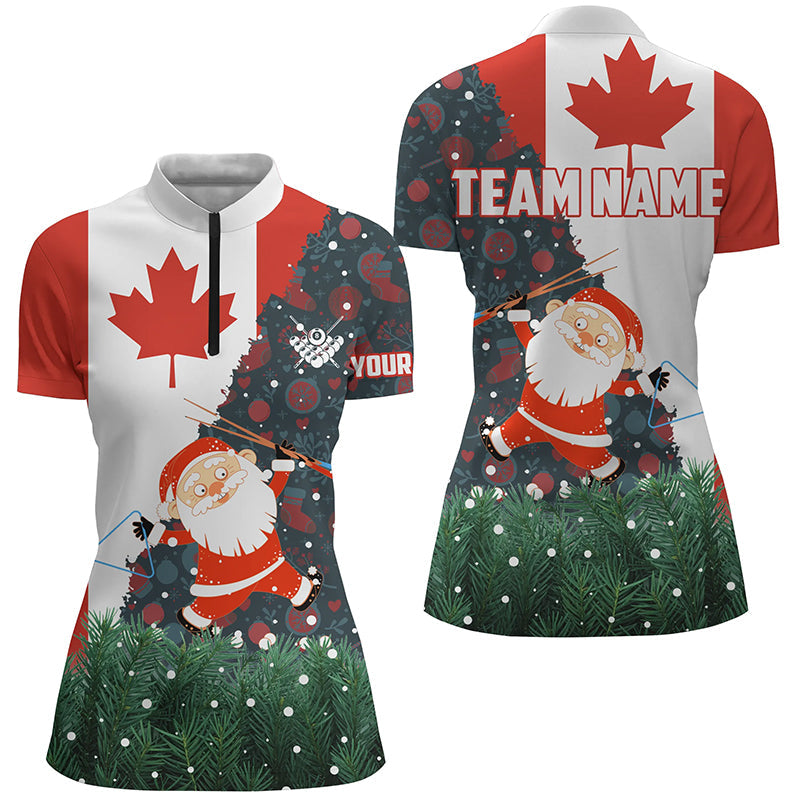 Funny Christmas Santa And Billiard Canada Flag Custom Women Quarter-Zip Shirts For Patriot TDM0586
