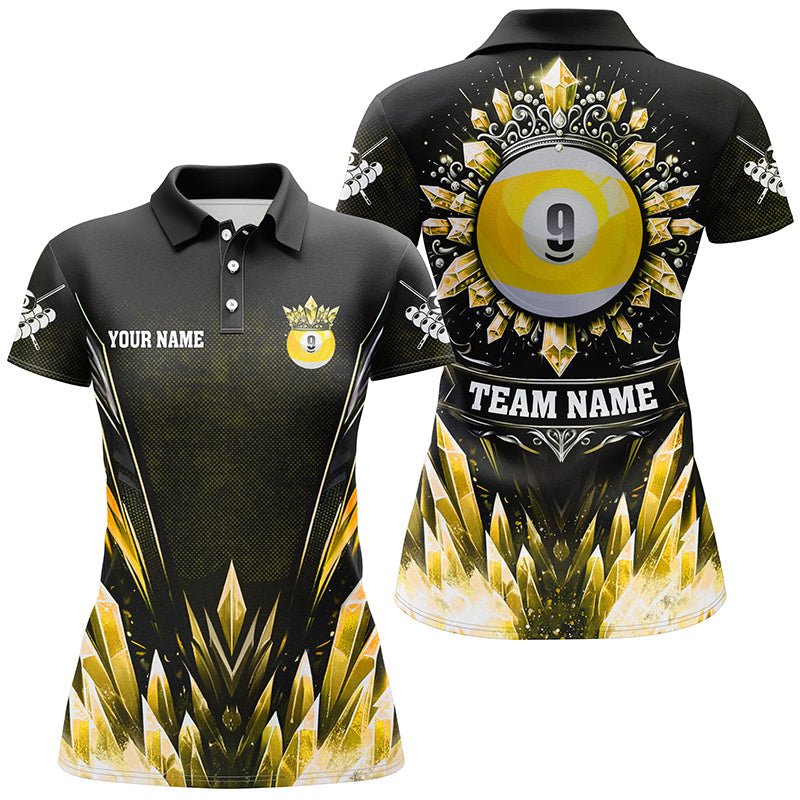 Personalized 3D Yellow Icy Funny 9 Ball Pool Crown Women Billiard Polo Shirts Custom Billiard Jerseys TDM1297