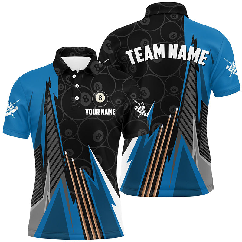 Personalized Black Blue Billiard Pattern Men Polo Shirts Custom Billiard Team Jersey Uniform TDM1333