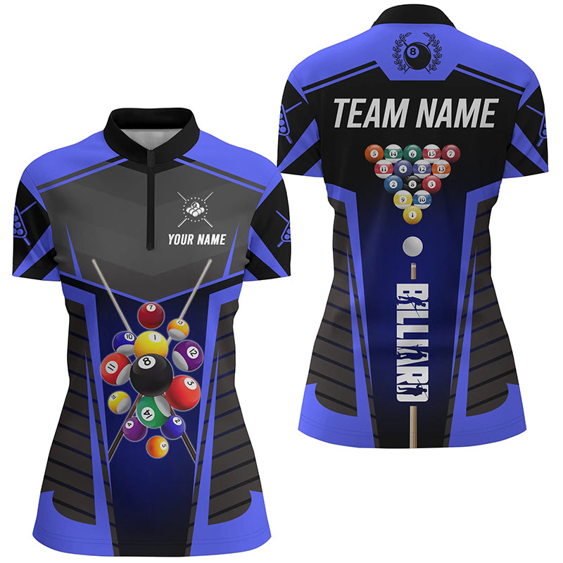 Personalized Blue Jerseys Billiard Balls Women Quarter-Zip Shirts Custom Pool League Shirts TDM0654