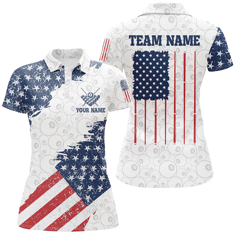 Grunge American Flag Billiard Polo Shirts For Women Custom Patriotic US Flag Design Billiard Shirts TDM1064