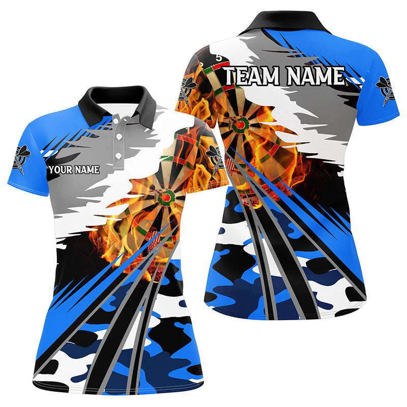 Personalized 3D Dart Board Fire Women Dart Polo Shirts Custom Blue Dart Jerseys Attire For Team TDM1194