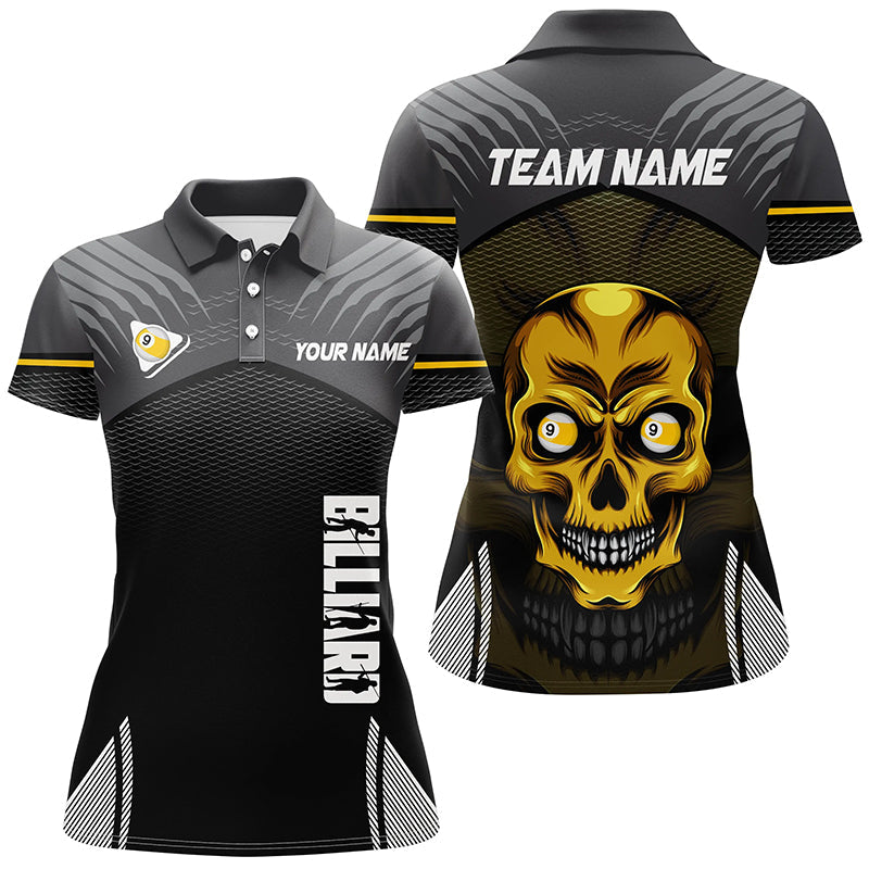 Personalized 9 Ball Pool Billiard 3D Skull Women Polo Shirts Custom Name 9 Ball Pool Jerseys Shirts TDM0695