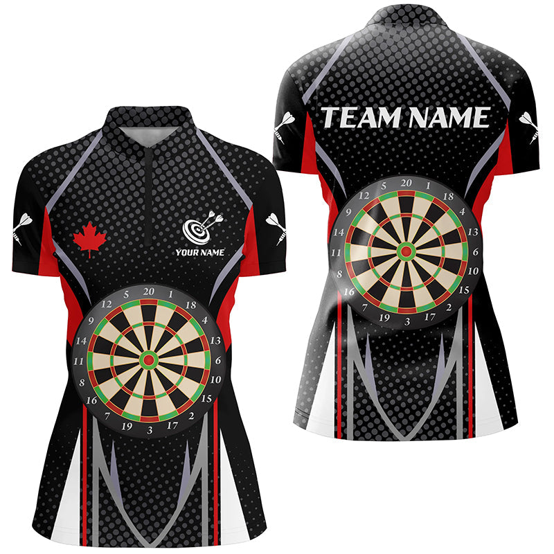 Personalized Dart Board Canadian Flag Women Quarter-Zip Shirts, Patriotic Canada Dart Shirts TDM1198