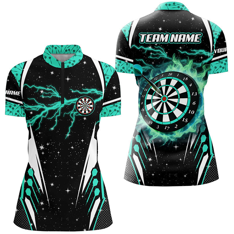 Personalized Lightning Turquoise Dart Jersey Women Quarter-Zip Shirt Team League Dart Shirts TDM1398