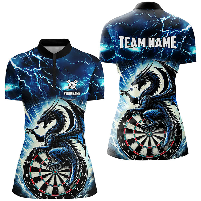 Lightning Thunder Dragon Custom Blue Darts Polo & 1/4 Zip Shirts For Women, Darts Team League Jerseys TDM2477