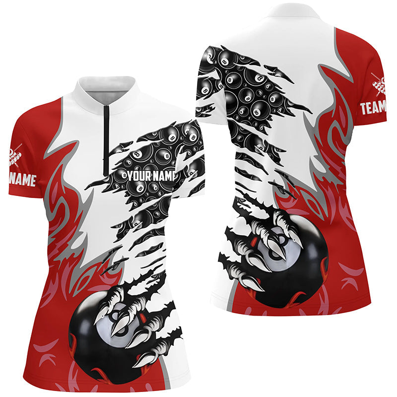 Personalized Claw 8 Ball Pool Red 3D Billiard Women Quarter-Zip Shirts, Billiard Apparel TDM0574