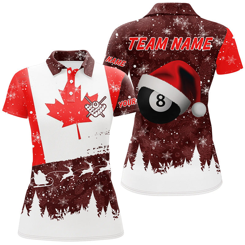 Funny Christmas Canadian Flag Custom Billiard Women Polo Shirts, Canada Flag Pool Shirts For Patriot TDM0584