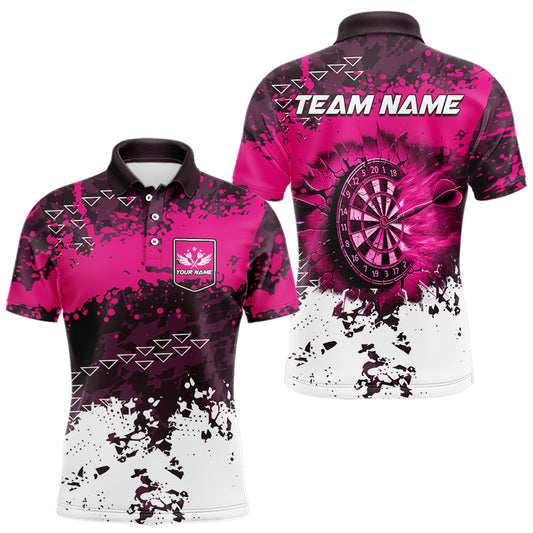 Personalized Pink Dartboard Fire Grunge Dart Shirts For Men Custom Darts Jerseys Polo & 1/4 Zip TDM3767