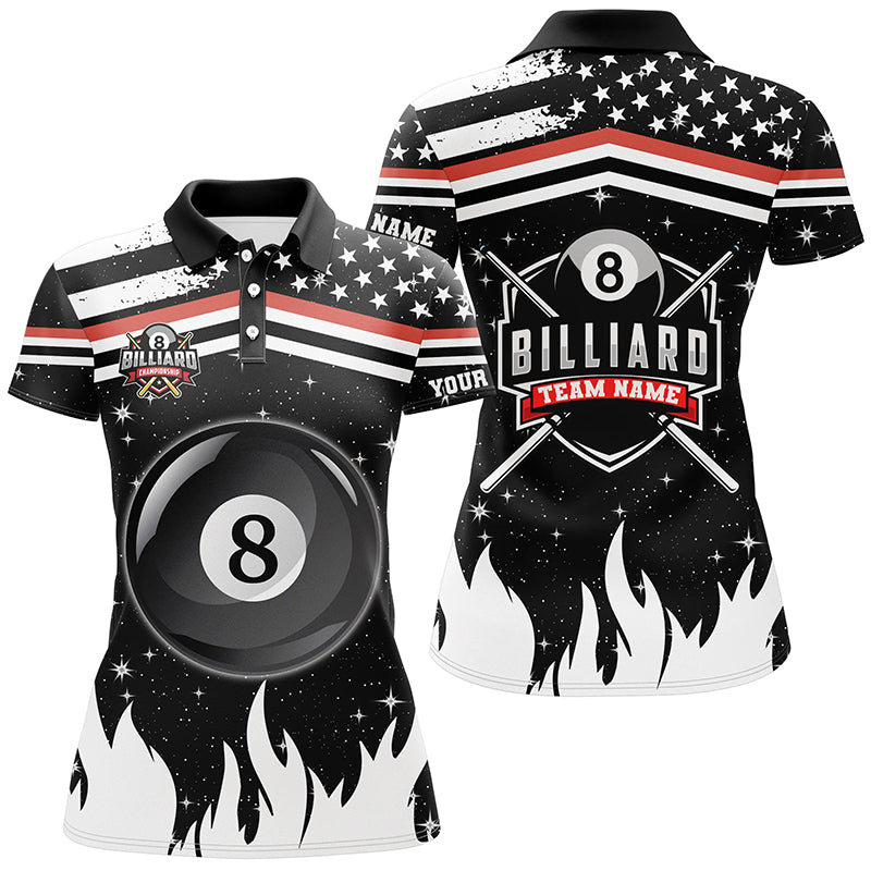 Personalized 3D Billiard 8 Ball Pool Women Polo Shirts Custom Patriotic US Flag Billiard Shirts TDM0619