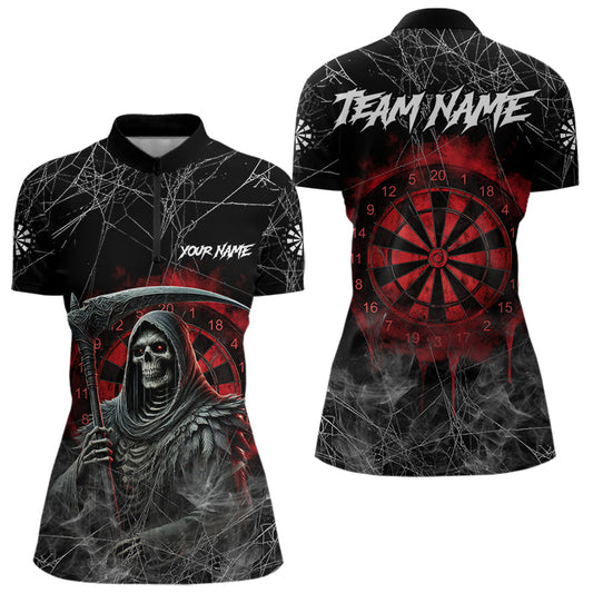 Black And Red Smoke Grim Reaper Funny Dart Shirts For Women Custom Dart Jerseys, Darts Clothing TDM3785
