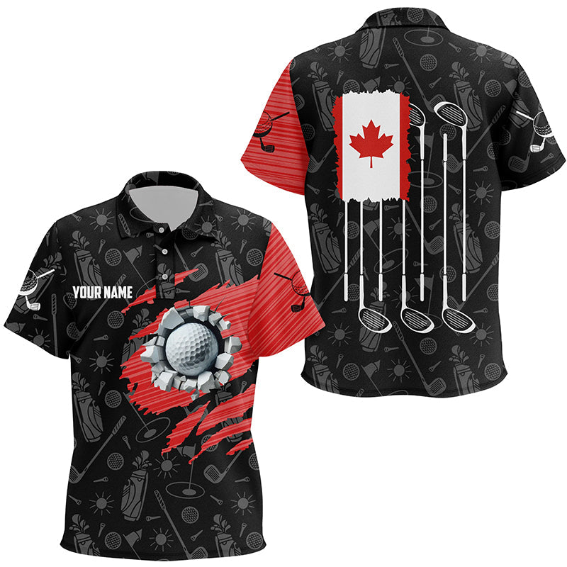 Retro Canada Flag Crack Golf Balls Custom Kid Golf Polo Shirts, Patriotic Golf Shirts For Kid TDM1890