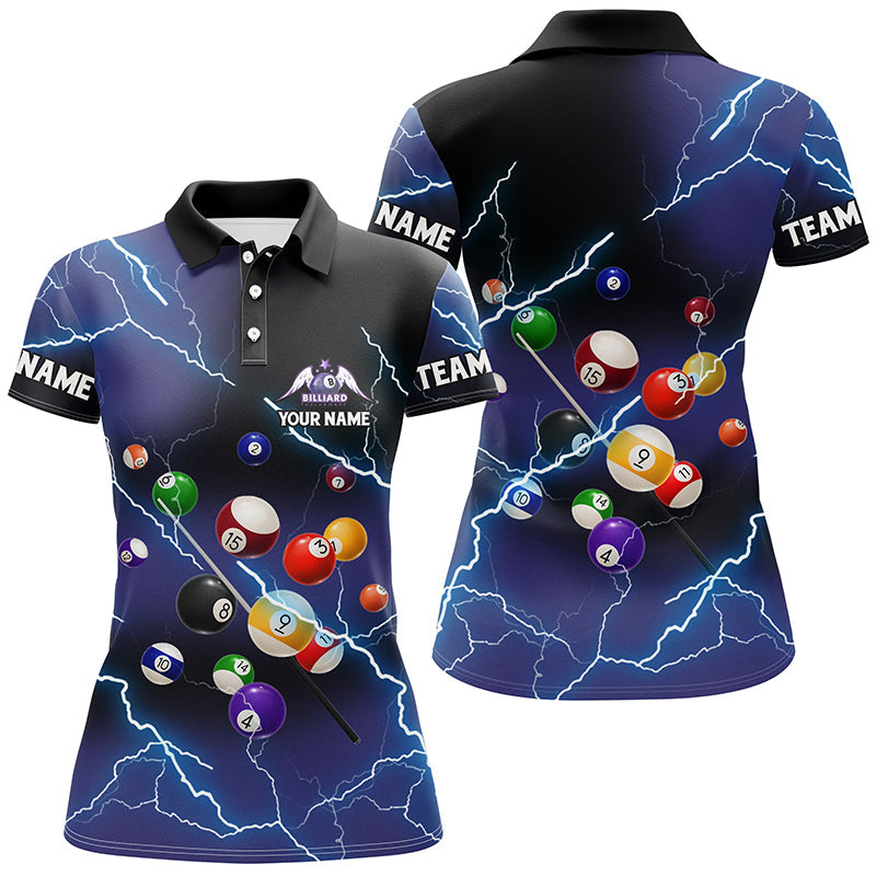 Personalized Billiard Balls Thunder Lightning Purple Version Custom Name 3D Polo Shirts For Women TDM0624