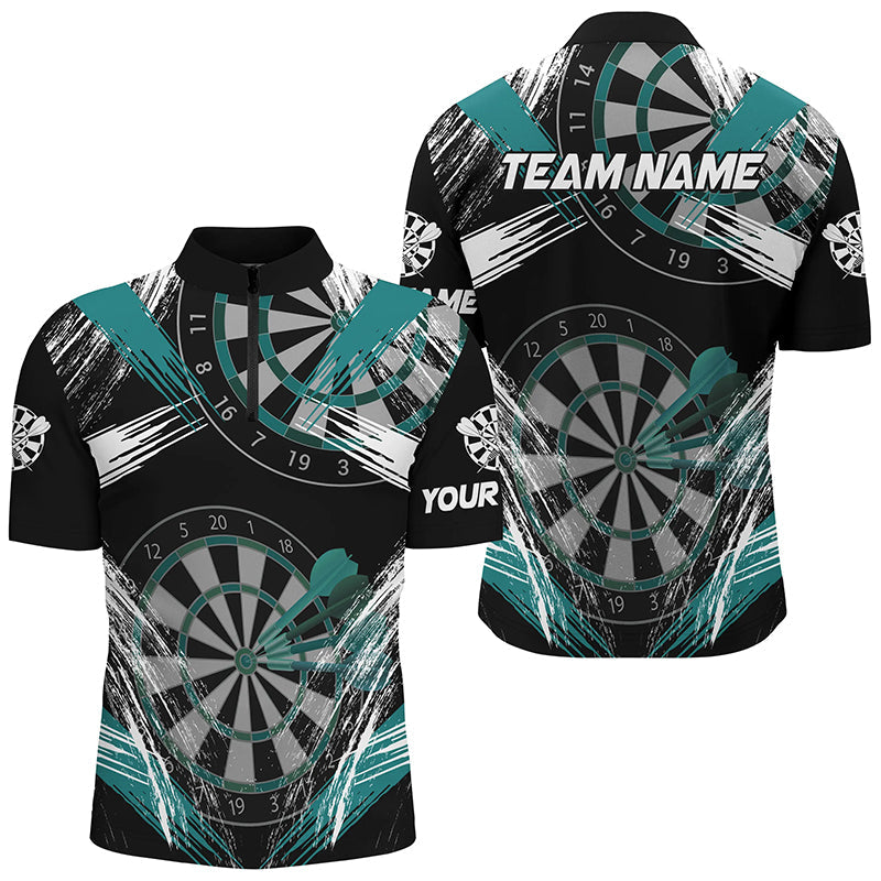 Personalized Darts Tournament Grunge Style Darts Shirts For Men Custom Darts Team Jersey |Turquoise TDM2107