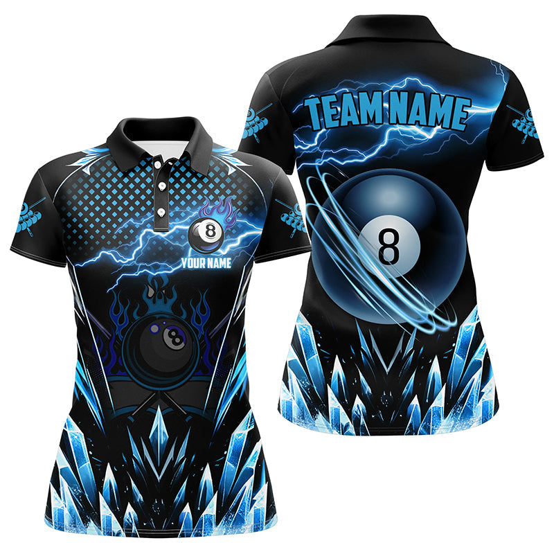 Personalized Blue Icy Lightning 8 Ball Pool Women Polo Shirts Custom Billiard Team League Jersey TDM1328